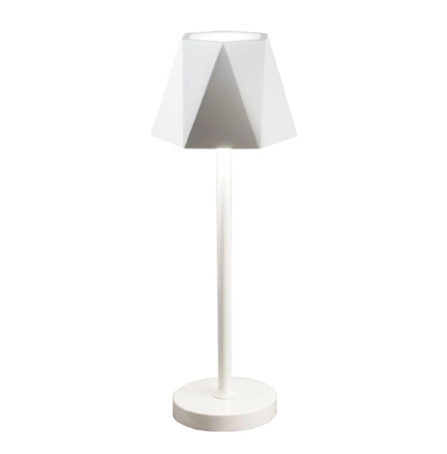 Poldina sfaccettata bianca, lampada da tavolo per interni ed esterni, decorativa e di design