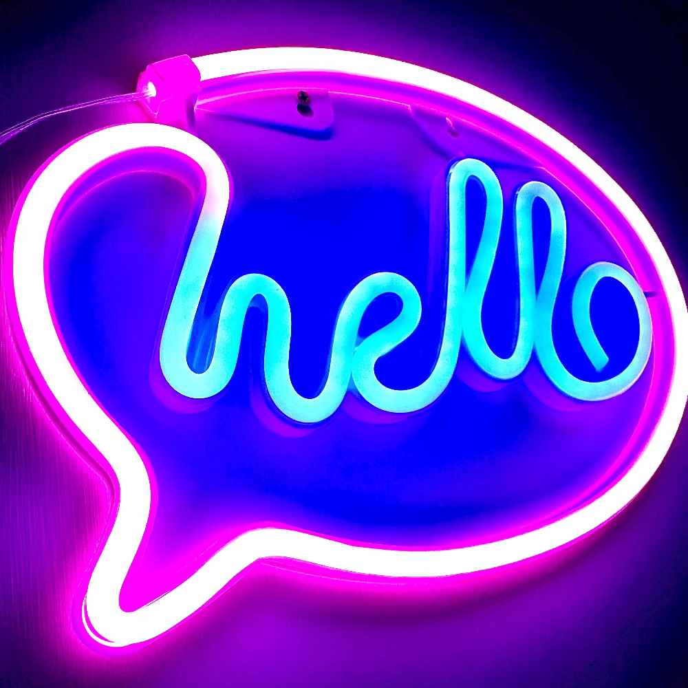 Angolazione scritta luminosa Hello neonflex