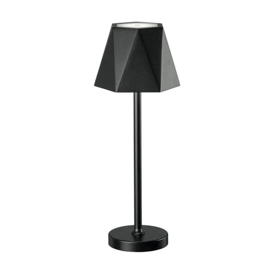 Poldina sfaccettata nera, lampada da tavolo per interni ed esterni, decorativa e di design